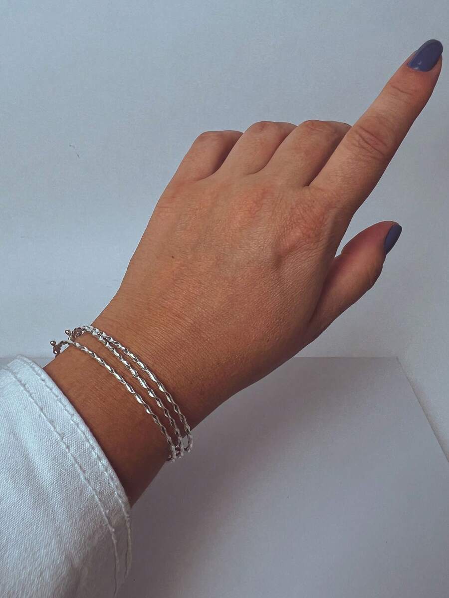 Twisted Wire Bracelet In Genuine 925 Sterling Silver - 3 đơn vị - Xem 1