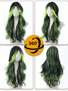 28 Inch Dyed Green Long Curly Wig With Eight Character Bangs, Heat-Resistant Fiber Synthetic Curly Wig, Suitable For St. Patrick's Day Female Role-Playing And Music Festival Wear - Multicolor - View 5