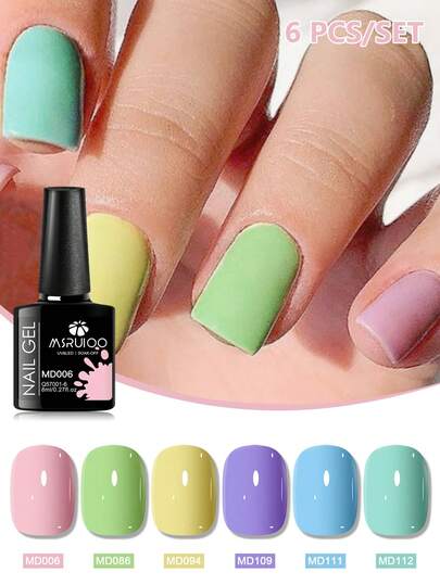 Mtssii 6支/套 8毫升凝胶指甲油套装 春夏马卡龙浅色闪粉指甲油亮片半永久美甲油UV LED美甲凝胶套装 女士礼物