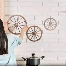 3pcs Vintage Wooden Carriage Wheel Decor - Solid Wood Wheel Pendant For Bar Decoration, Antique Style Wooden Wheel For Furniture Decor - Retro Western Cowboy Theme, Suitable For Bar, Garage And Home Decoration - 9.84*9.84 Inches - View 5