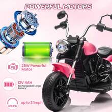 GOCAPTAIN Kids Motorcycle, 3-Wheel Ride On Motorcycle With Detachable Training Wheels, Reverse, Headlight, Horn, Music, 12V Electric Battery Powered Ride On Toy For Toddler Boys Girls Ages 3-5 - Pink - View 7