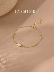 1pc S925 Sterling Silver Bracelet, Gold Bracelet, Opal Bracelet, Exquisite Opal Jewelry, Simple Gold Bead Chain, October Birthstone, Elegant Mother's Bracelet, Christmas Gift, Charming Jewelry. - Multicolor - View 12