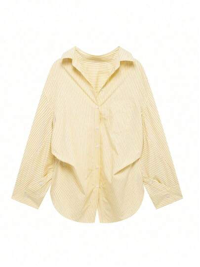 Camisa de seda holgada y casual de manga larga para mujer, talla grande, color amarillo mantequilla de verano, nueva colección primavera y otoño DEEKA