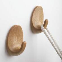 Oval Plastic Wood Grain Effect Adhesive Hooks, Waterproof And Oil-Resistant Plastic Wood Hooks, No Drilling Or Nails Required - Brown - View 7