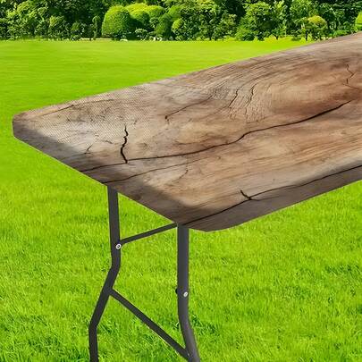 1pc Elastic Edged Tablecloth, Rustic Wood Grain Distressed Texture, Suitable For Outdoor Picnic, Party, Family Gathering, Indoor/Outdoor Use, Lightweight And Washable