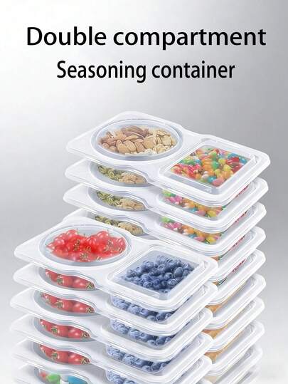 20pcs Portable Double-Layer Condiment Containers, Reusable Plastic Sauce And Dip Trays, Multi-Function Dipping Sauce Boxes With Lids, Salad Sauce Takeout Containers, Snack Compartment Containers, Suitable For Back To School, Halloween, Travel, Beach, Christmas, 4th Of July, Parties, Birthdays And More Events