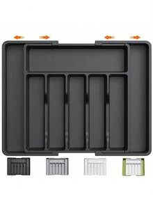 Expandable Cutlery Drawer Organizer - Adjustable Utensil Tray, Knife & Fork Holder, Multi-Function Kitchen Storage Solution, Black, Medium Size - Multicolor - View 1