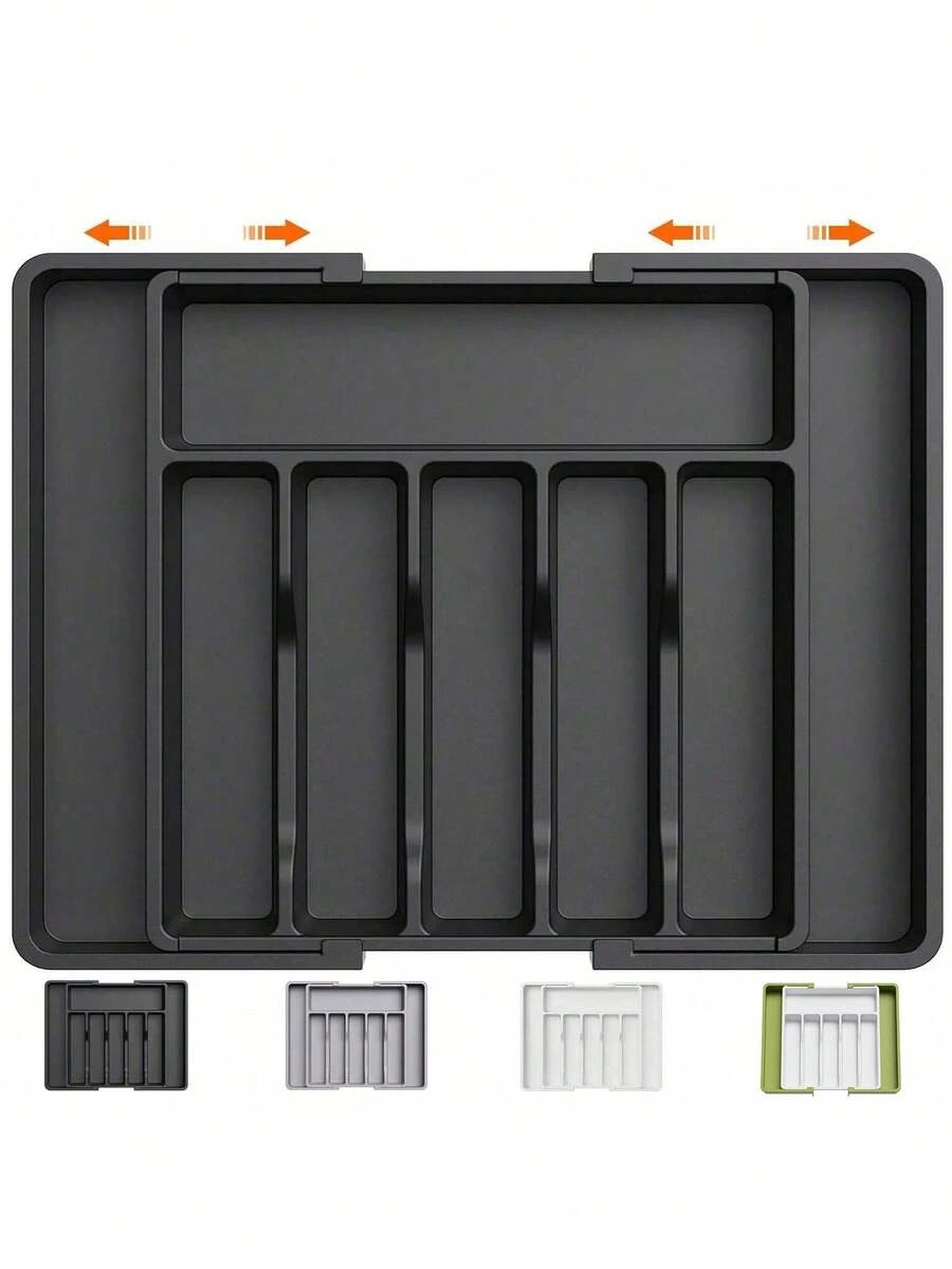 Expandable Cutlery Drawer Organizer - Adjustable Utensil Tray, Knife & Fork Holder, Multi-Function Kitchen Storage Solution, Black, Medium Size - Multicolor - View 1