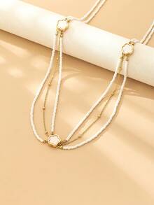 1 pieza Cadena de cintura con flores de metal de varias capas y cuentas, adecuada para usar en la playa y vacaciones, nueva llegada de primavera/verano, personalizada, joyería de estilo europeo y americano - Amarillo Oro - Ver 3