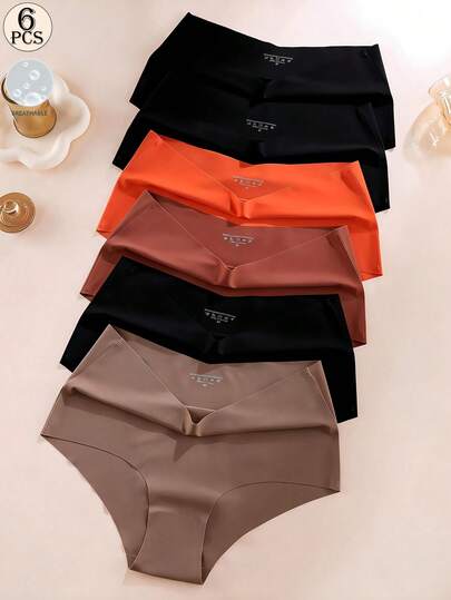 Aofeiqike 6pcs High Quality European And American Style High Waist Plus Size Panties, Sexy Seamless Breathable Ice Silk Briefs, Comfortable Soft Thin Underwear For Women
