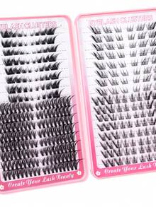 336PCS Cluster False Eyelashes, DIY Eyelash Extension Kit With Bond And Seal&Tweezers, Soft & Natural Mixed Lashes, Create 3D Eye Makeup, For Home DIY, Travel, Daily Commute, Evening Party, Wedding Bride Makeup,Lashes,Eyelashes,Fake Lashes - Black - View 2