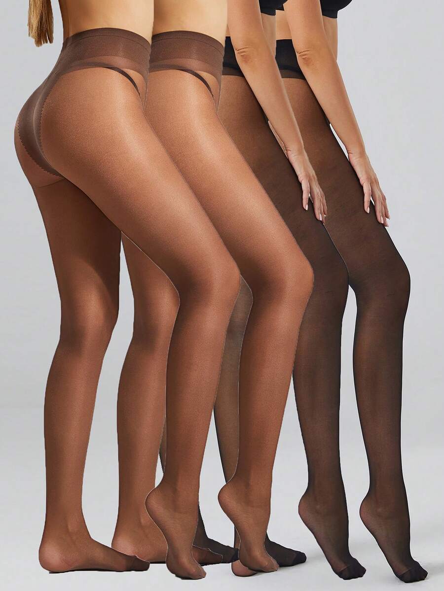 4双装女士20D黑色性感连裤袜，时尚简约连裤袜，纯色透明