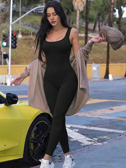 جمبسوت نسائية كاجوال بياقة مربعة لون أحادي للتنقل اليومي