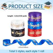 5pcs/Set Graduation Satin Ribbon, 1 Inch Congratulations Graduation Satin Ribbon With Gold Foil Print, Polyester Material, Suitable For Graduation Gift Packaging, Graduation Wreaths, 24.6 Yards, Graduation Gift - Multicolor - View 11
