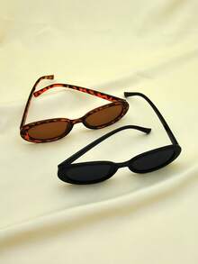 2pcs Oval Women's Fashion Glasses New Small Frame Y2K Glasses - 2PC (Black and Gray Red Bean Flower Tea Tablets) - View 3