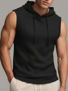 Men's Ribbed Knit Tank Top - 黑色 - 查看 2