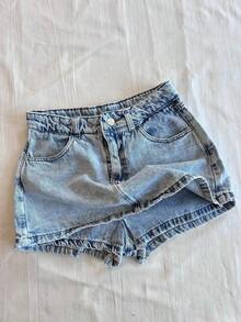 Skirt With Built-In Shorts, Denim Shorts Skirt - Màu xanh lam - Xem 2