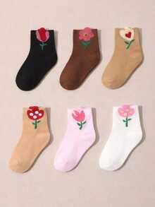 6 Pairs Spring/Summer Baby & Toddler Floral Ear Design Mid-Calf Socks - Multicolor - View 8