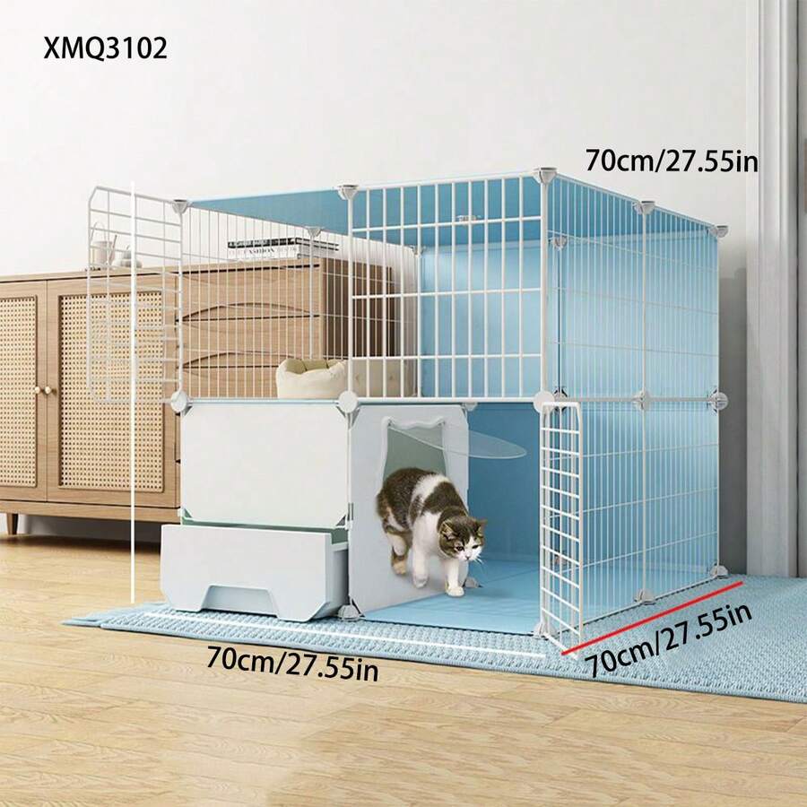 DIY Stackable Double-Decker Kitten Cage With Drawer Litter Box And Separate Toilet Area, Easy Assembly And Disassembly Indoor Cat House - Multicolor - View 1
