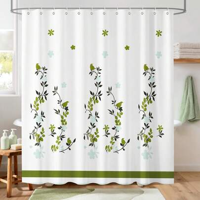 1pc Minimalist Fresh Floral Pattern Shower Curtain, Modern Stylish Shower Curtain, Suitable For Bathroom Divider, Shower Room Decor, Bathtub Curtain Bathroom Accessory