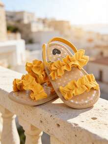 女婴凉鞋，夏季婴儿伴娘平底鞋，新生儿幼儿鞋，黄色 - 黃色 - 查看 7