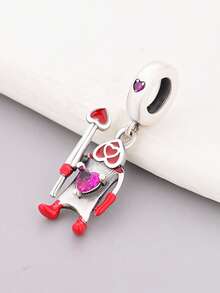 1pc 925 Sterling Silver Heart Queen Pendant, Dangling Bead Gothic Style Jewelry Gift - Silver - View 4