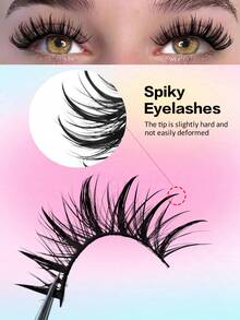 Waloshow 7 Pairs Luxurious Dramatic Fairy Wet False Eyelashes - Spiky & Thick & Fluffy Style With Wet Look & Moisturized Feel Reusable Fake Lashes - Black - View 4