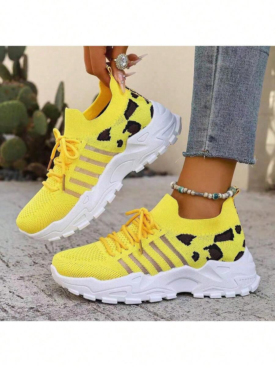 Women's Fashion Low - Top Single - Sole Shoes, White Sneakers, Mesh - Ventilated Sports Shoes, Retro Shoes, Korean - Style Casual Shoes - 黃色 - 查看 1
