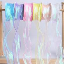 Ethereal Gradient Organza Ribbon - 4cm Wide Sheer Ribbon With Iridescent Edge For Magical Bouquets, Wedding Decor & Photo Props - Xem 6