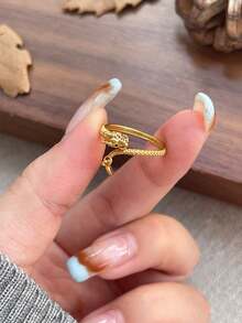GAGAFEEL 1pc High-End Fashion S925 Sterling Silver Dragon Pattern Ring, Gold-Plated Lucky Ring, 2024 New Year Gift For Women - Gold - View 6