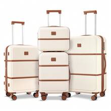Expandable 4-Piece Luggage Set (14/19/23/27 Inch) ,Hard Shell Suitcase With Combination Lock And Spinner Wheels,Lightweight Travel Collection For Family Vacations, Business Trips And Summer Getaways - 白棕色 - 查看 10
