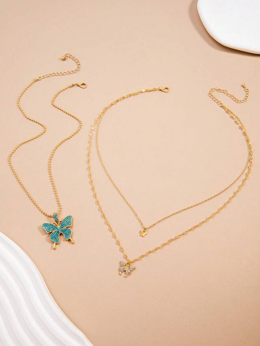 1pc Bestselling Minimalist Butterfly Pendant Necklace, Can Be Worn With Fashionable Outfits - Gold - View 1