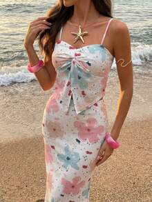 Women's 2 Pieces Floral Print Sheer Sexy Vacation Beach Set, Spring/Summer - Multicolor - View 4
