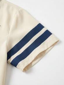 新款男士休闲衬衫，印花图案，宽松版型，纽约字母印花上衣，复古美式徽章细节，时尚街头风。 - 彩色 - 查看 4