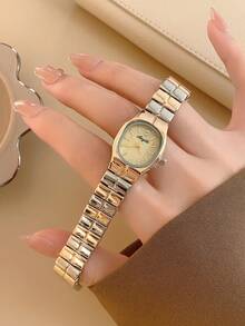 1件金色方形手链女士石英表，罗马数字刻度，适合日常佩戴，也可作为生日/毕业礼物或派对礼物 - 金色 - 查看 1