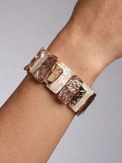 Cring Coco 1pc Fashionable Bohemian Khaki Elastic Geometric Bracelet, Suitable For Women's Daily Wear, Parties, Music Festivals, Carnival, Mother's Day Jewelry Accessory Gift