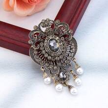 1pc Vintage Grey Rhinestone Turkish Brooch For Women, Suitable For Muslim Hijab, Collar, Wedding Bride Decoration, Antique Gold Alloy Brooch Jewelry - Turkish Brooch - View 13