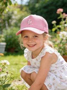 1顶儿童棒球帽，A-Z字母花朵图案卡车司机帽，青少年酷炫时尚百搭休闲遮阳帽，适合男孩女孩返校日常佩戴街头服饰 - 粉色 - 查看 3