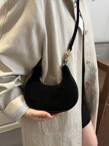 Retro Matte Solid Color Handbag, Fashionable High-End Dumpling Shape Top Handle Bag, Niche Crossbody Bag - Black - View 4