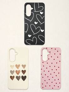 3件套爱心印花仿皮纹理防摔防刮防滑手机壳，可爱爱心美学设计（红色迷你爱心、米色渐变爱心、白色线条爱心），兼容 11/12/13/14/15/16/16 Plus/17/17 Pro/17 Pro Max/16e 和 Galaxy S24 Ultra/S25 Ultra/A06 - 彩色 - 查看 22