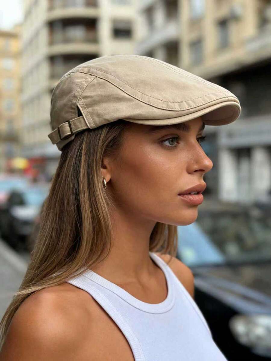 Topi Newsboy Bolak-balik 8 Warna, Topi Beret, Musim Panas, Pantai, Liburan - A - View 1