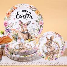 10pcs/20pcs/30pcs/60pcs Easter Party Tableware, 7-Inch And 9-Inch Easter Paper Plates, 9oz Paper Cups With Spring Floral And Pastel Patterns, Disposable Bunny Easter Plates And Cups, Happy Easter Spring Bunny Decorations - Type B - View 10