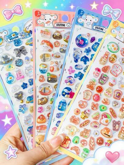 高品质3D可爱贴纸，趣味闪亮浮雕装饰，3D趣味日系动漫贴纸，水晶贴纸，质感厚实，造型精致，自粘防水不粘装饰贴纸，纹理丰富，装饰氛围浓厚，魅力十足，混色设计