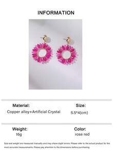 1 Pair Handmade Bohemian Style Crystal Beaded Sunflower Earrings, Minimalist Fashion Niche Geometric Earrings, Suitable For Women's Daily, Vacation, Party, Valentine's Day, Mother's Day, Wedding Season, Music Festival (Handmade Seed Bead Color And Placement Randomly Varied) - Hot Pink - View 6