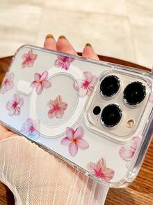 1pc New Fashion Transparent Lily Flower Fresh Magnetic Phone Case, Compatible With Iphone 11/12/12 Pro, 13/14/15, 13 Pro/14 Pro/15 Pro, Compatible With Wireless Charging, Shock-Proof For 12 Pro Max/13 Pro Max/14 Pro Max/15 Pro Max, 16, 16 Pro, 16 Pro Max, 17, 17 Pro, 17 Pro Max, Unisex, Couples, Summer Beach, Valentine's Day, Exquisite Gift - Multicolor - View 3