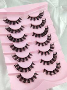 7 Pairs D Curl Russian Thick False Eyelashes, Volume Eyelashes Fake Eyelashes Dramatic Messy Mink Lashes Wispy Long Foxy Eye Lifting Look Eyelash Extension Criss-Cross Natural Fluffy Faux Mink Lashes, Reusable Full Strip Eyelashes, Makeup False Eyelashes - Black - View 7