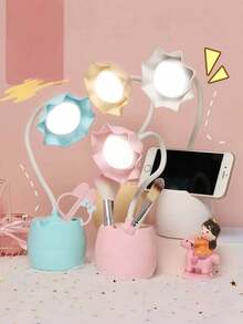 1pc LED Desk Lamp, USB Rechargeable, Cute Flower Shaped Study Lamp, Bedroom Bedside Reading Light - Multicolor - View 9