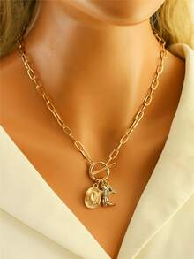 1pc Retro Classic Letter Western Cowboy Hat Pendant, With Gold Stainless Steel Paperclip Chain, Women Necklace - Yellow Gold - View 7