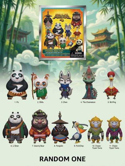  Bolsa ciega con figuras 3D de Kung Fu Panda con licencia oficial, con encantos de clip para mochila, incluyendo Po, Shifu, Zhen, Sr. Ping - Set de regalo de decoración Universal Studios