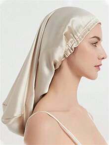 1pc Women's Long Hair Sleep Cap, Lace Elastic Satin Hair Bonnet - Solid Color - View 6